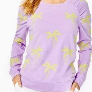 LILLY PULITZER Aldean Purple Top with Green Palm Tree Accents